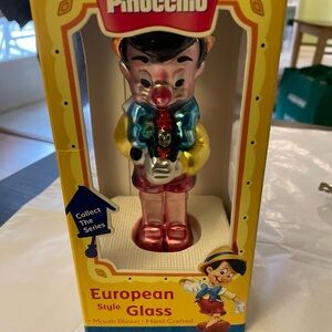 VTG Disney Classic Pinocchio European Style Glass Christmas Ornament 6.5" 1999